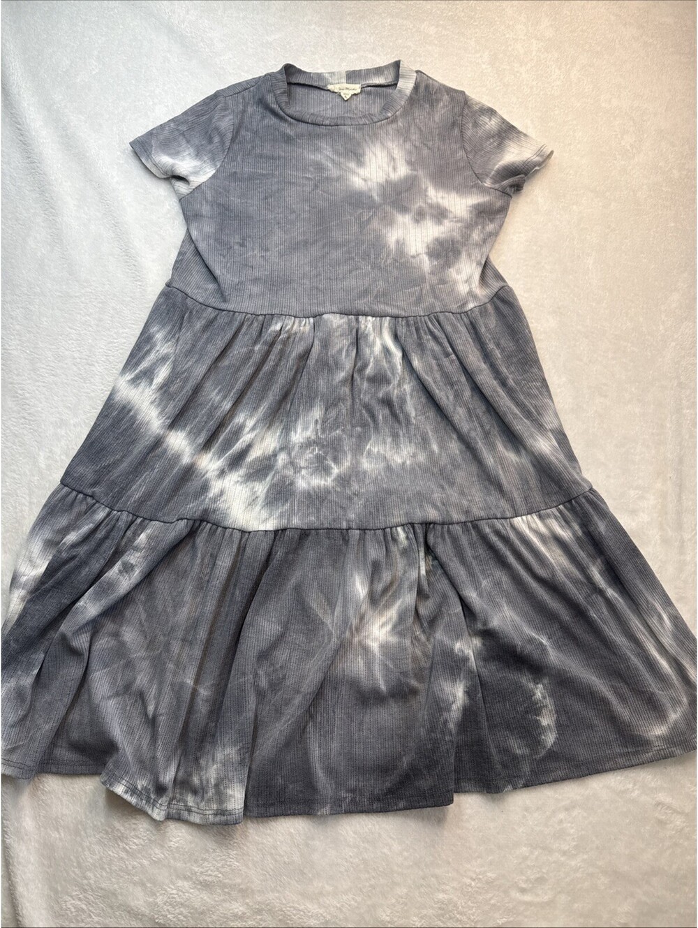 See You Monday Women's Short Sleeve TierRuffle Tie Dye Dress L(2402)